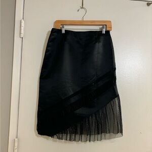 BCBG Satin Skirt Mesh Highlights Black Size: 6